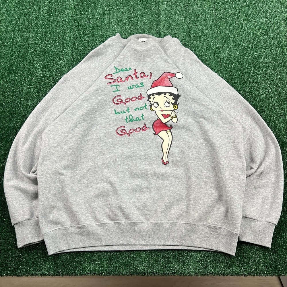 Vintage Betty Boop Christmas Santa Graphic‎ Crewneck Sweatshirt Mens XL Gray Y2K